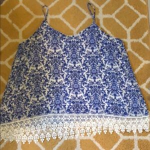COPY - A floral blue tank top with lace trim